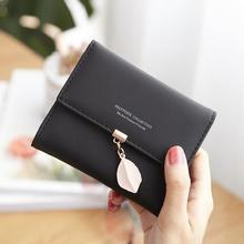 New Women PU leather Leaf Short Female Wallet