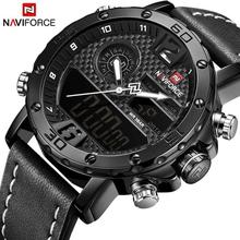 NAVIFORCE  Nf9134 Men Luxury Sports Military Leather Wrist Strap Analog Digital Quartz Double Time Watch