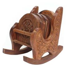 Wooden Carved Coaster With Six Cup Holder