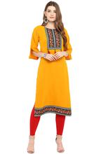 Women Floral Printed Straight Kurtis – Mustard Yellow