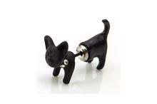 Vintage Design Black Realistic Lovely Cat Head Ear Stud Earring