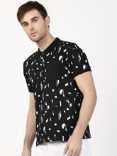 ether Men Black Printed Polo T-shirt