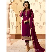 Stylee Lifestyle Wine Georgette Embroidered Dress Material (1767)