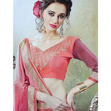 Maroon/Peach Embroidered Georgette Saree With Blouse For Women - 13009