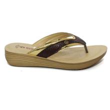 aeroblu Dark Brown/Golden V-Strap Sandals For Women - LA11