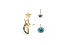 4 Pcs Crystal Stylish Star Moon Design Earrings