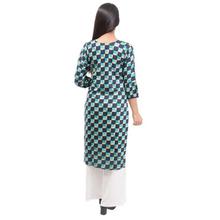 Green/Navy Checkered Front Buttoned Designed Kurti For Women