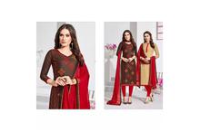 Combo Of 2 Brown/Beige Unstitched Kurta Shalwar Set For Women