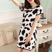 TOP nightgown women Cartoon Polka Dot Sleepwear Short Sleeve