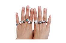 Sliver Color Finger Rings Crystal Stone Round Ring-7 Pcs Set