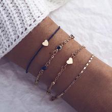 FashionieStore bracelet Geometric Simple Love Heart String Metal Diamond Chain Four Piece Bracelet