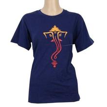 Round Neck Ganesh Printed 100% Cotton T-Shirt For Women- Black - 016