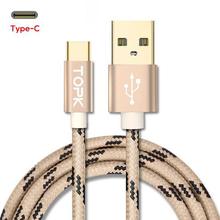 TOPK USB Type C Cable Fast Charging USB C Cable for Samsung Galaxy S9 S8 Oneplus 6 Nylon Braided Data Sync Type-C Phone Cable