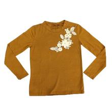 Mustard Floral Patched T-Shirt For Girls