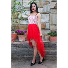 Red  High Low Strap Dress With Lace Bodice