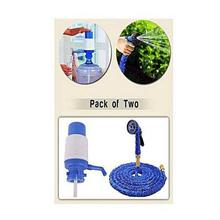 Pack Of 2 - Magic Hose Pipe 75Ft & Manual Water Pump