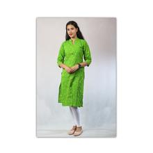 Lime Green Bubbles Printed Batik Cotton Kurti