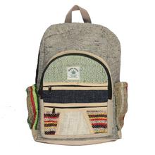 Grey/Green/Red Textured Hemp Backpack - Unisex