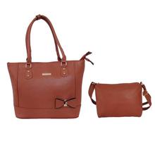 Pu Leather Bow Attached 2 in 1 Hand Bag For Women - 2 Pcs.