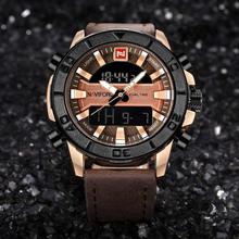 NaviForce NF9114 Double Time Digital Analog Quartz Watch - Gold/Brown