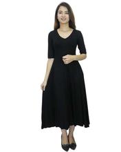 Black Cotton Mix Midi Dress For Women-WDR5135