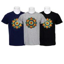 Pack Of 3 Floral Embroidered 100% Cotton T-Shirt For Men-Blue/Grey/Black