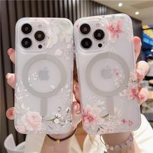 Luxury Flower Phone Case Matte Back Magnetic Case Protection for iPhone 12 Pro Max 15 14 13 for iPhone 11 13 Pro Max 12