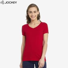 Solid V Neck Half Sleeve T-Shirt For Women - Red 1359