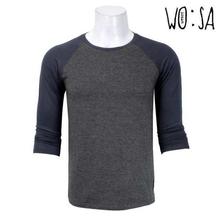 Quarter Sleeve Baseball Tshirt - Grey/Navy Blue