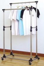 Double Rolling Rail Adjustable Portable Clothes Garment Rack Hanger