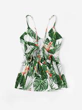 Flamingo And Leaf Print Knot Back Cami Top