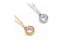 Plated Round Crystal Pendant Necklace