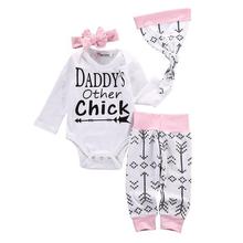 Newborn Baby Girls Tops Rompers Long Pants Hat Headband 4pcs Outfits