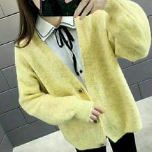 Yellow V-Necked Buttoned Woolen Sweater For Women