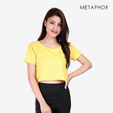 METAPHOR Yellow Solid Crop T-Shirt (Plus Size) For Women - MT01Q