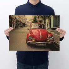 Volkswagen Beetle Red Car Design Old Style Decorative Poster Print Wall Decor