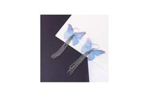 Blue Butterfly Chain Tassel Earrings For Women