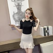 Spring Summer Women Fashion Slim Knitting Off-shoulder