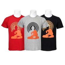 Pack Of 3 Buddha Printed 100% Cotton T-Shirt For Men-Red/Grey/Black