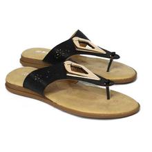 Black Metal Design T-Strap Flats For Women