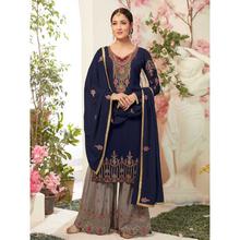 Stylee Lifestyle Navy Blue Georgette Embroidered Dress Material (1769)