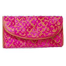 Light Brown/Pink Printed Embroidered Clutch For Women