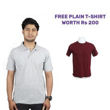 Grey Polo T-shirt with Free Maroon Plain T-shirt