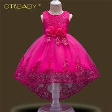 Summer Kids Embroidered Lace Flower Girls Dress Formal Girl Dresses for Party Wedding Children Sequined Prom Dresses with Tail