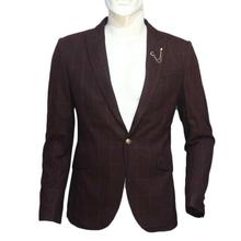 Maroon Checkered Single Buttoned Fashion Blazer For Men