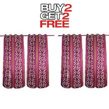 Curtains Buy 2 Get 2 Free [4pcs] [White Leaf] - Maroon
