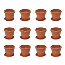 Gem Brown Plastic 10 Inch Diameter Flower Pot With Plate - 8002 - Medium - 12 Pcs. Set