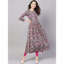 Women Beige & Green Printed A-Line Kurta