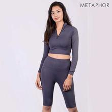 METAPHOR Dark Grey Front Zip Crop Top (Plus Size) For Women -MT68D