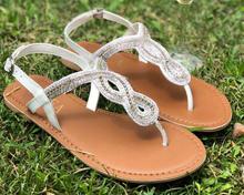 Theea White/Silver Embroidered Thong Sandals For Women